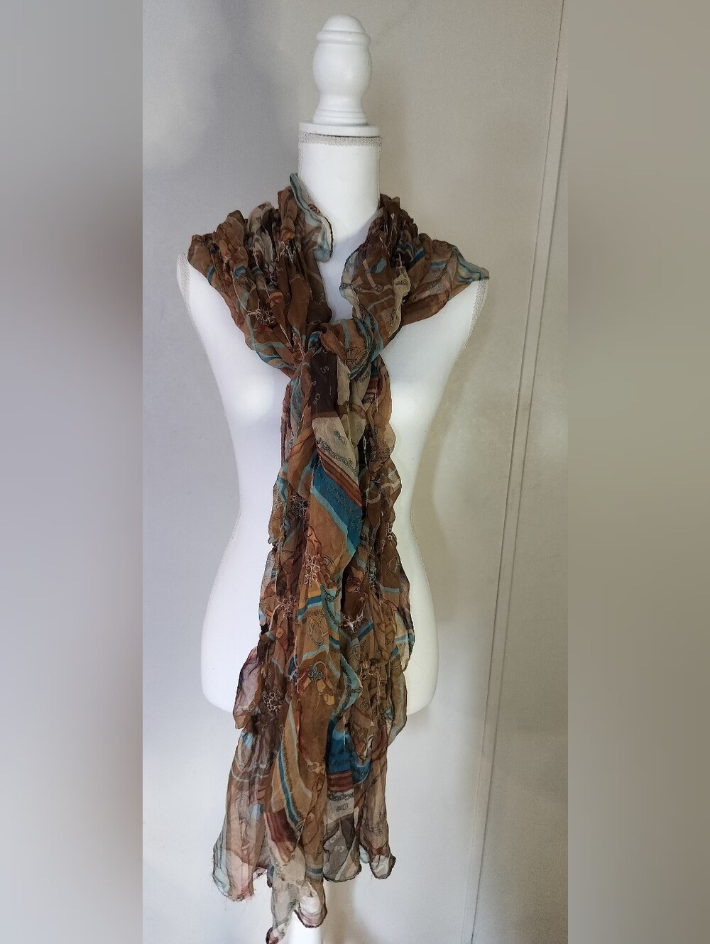 Lightweight Brown & Blue Patterned Women's Scarf